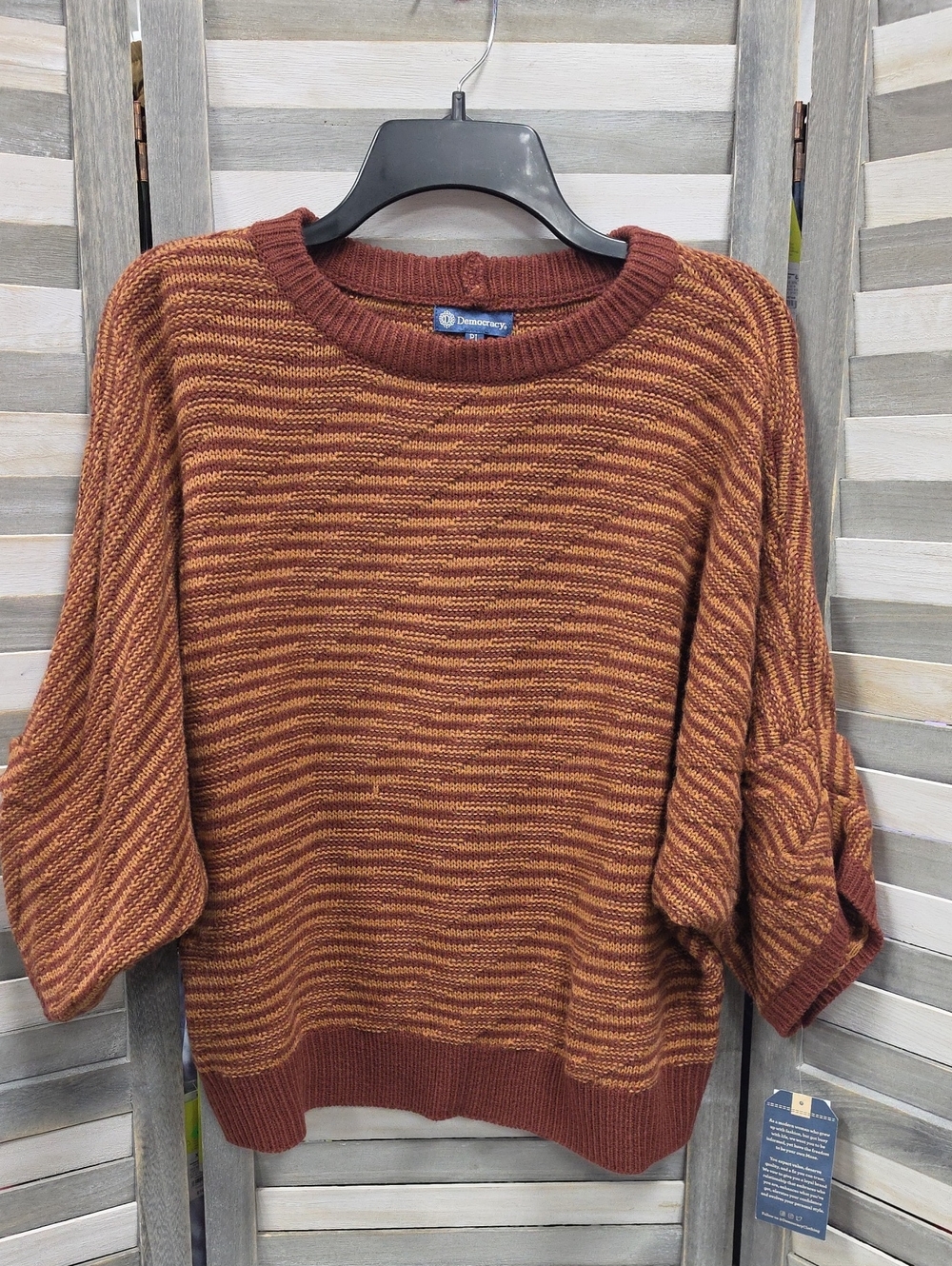 Democracy Rust & Caramel Striped Crewneck Sweater